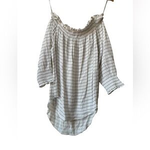 Faithfull the Brand Off Shoulder Smocked Neck Curve Hem Stripe Top Size US 4